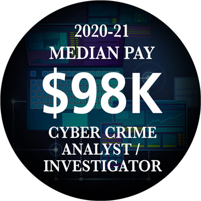 Cyber Crime Analyst/Investigator, average salary: $98,000