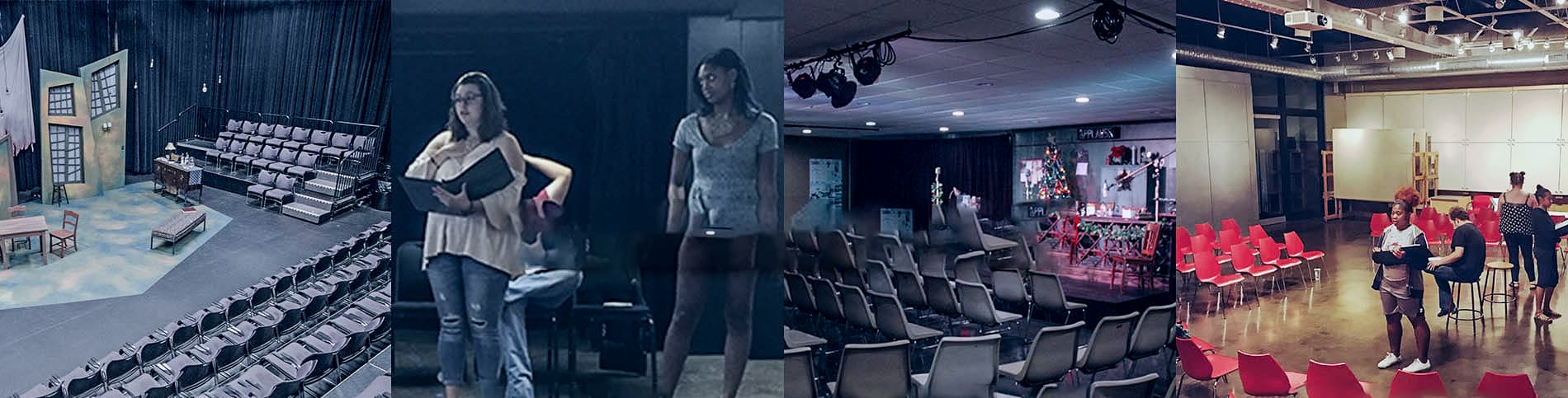 Photo collage of four performances spaces.