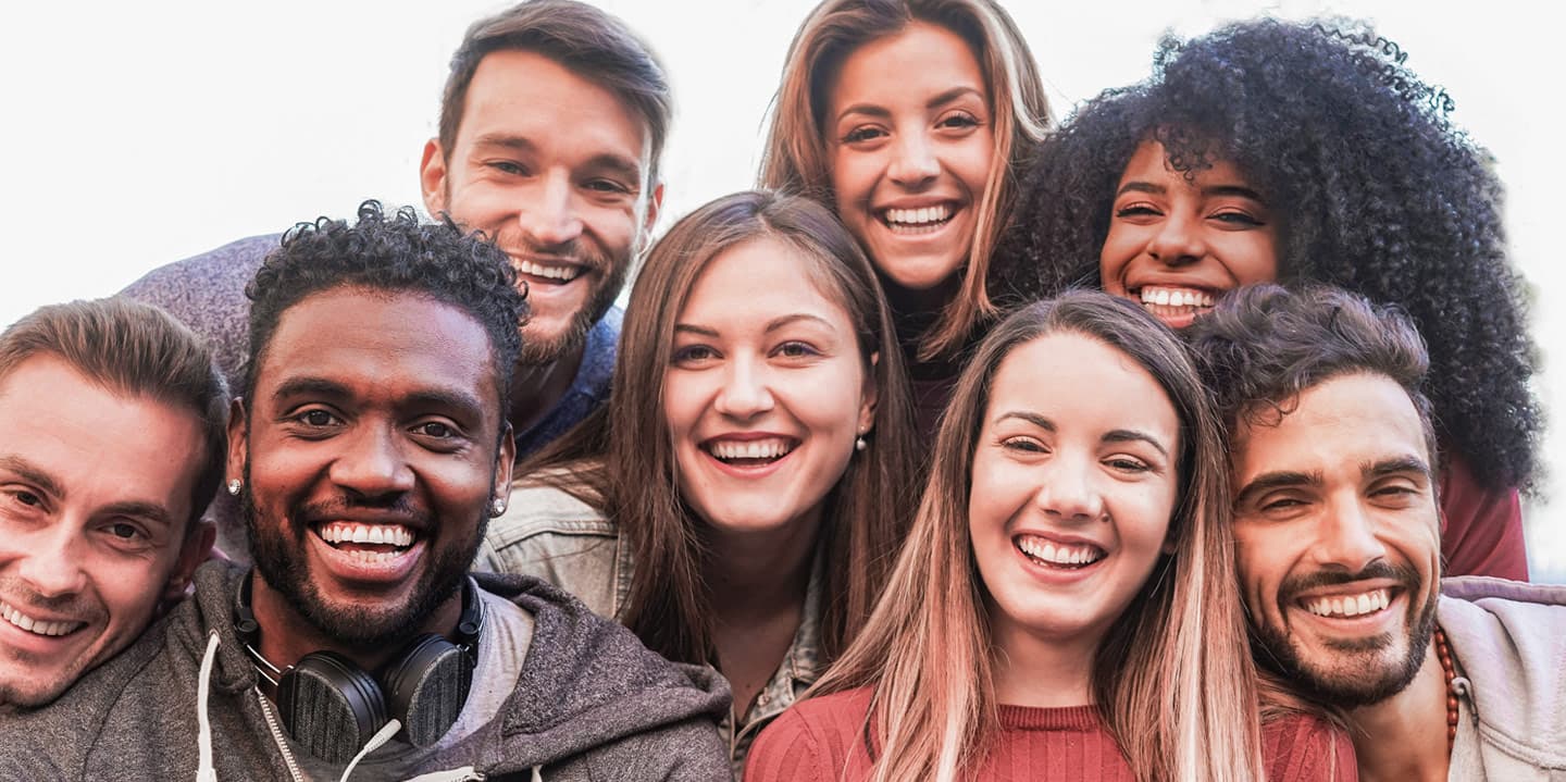 Group of college aged students of multi-ethnicity happy