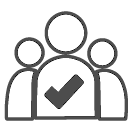 Silhouette icon of three people and checkmark icon